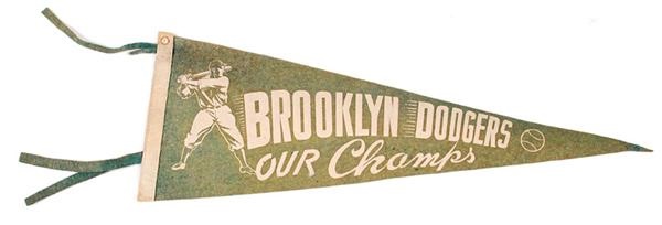 Baseball Memorabilia - 1940's Brooklyn Dodgers "Our Champs" Felt Pennant