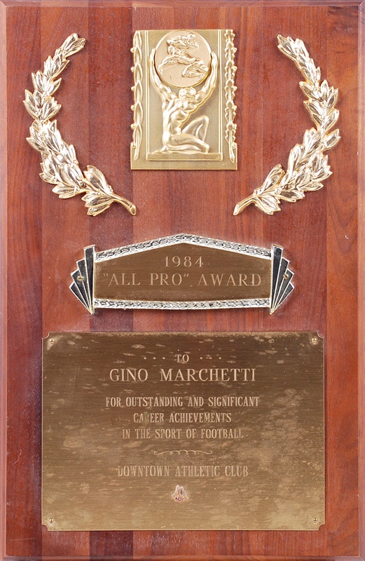 Memorabilia Football - All Pro Award Plaque Presented to Gino Marchetti