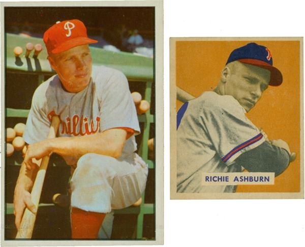 1949 and 1953 Bowman Richie Ashburn Baseball Cards (2)