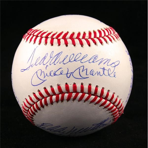 Autographs Baseball - 500 HR Signed Ball with Ted Williams and Mickey Mantle on Sweet Spot