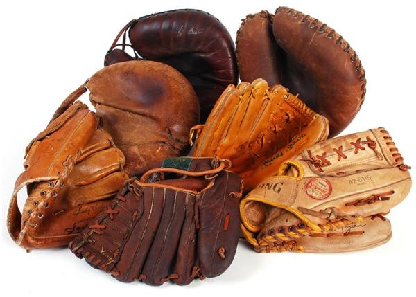 Autographs Baseball - Baseball Glove Collection of 7 with Signed Mantle, Koufax and Berra