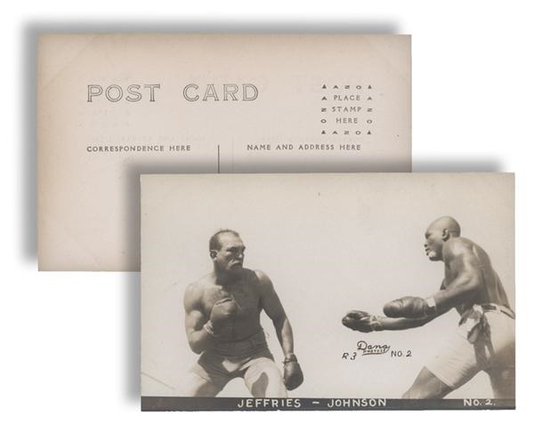 Memorabilia Boxing - Jack Johnson and Jim Jeffries Boxing Real Photo Postcard by DANA