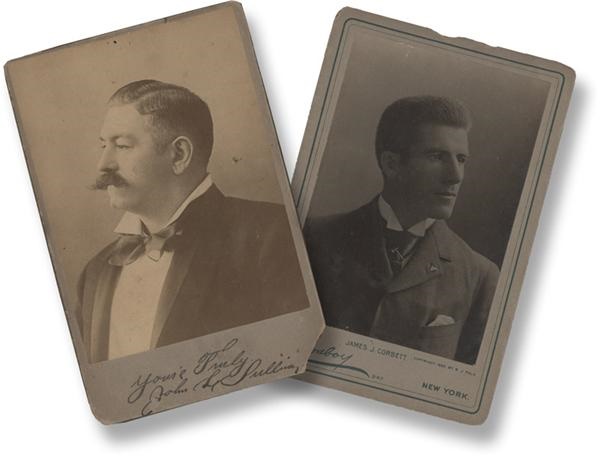 Memorabilia Boxing - 19th Century John L Sullivan and James Corbett Boxing Cabinet Cards (2)