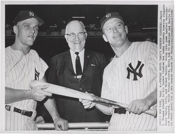 Memorabilia Baseball Photographs - Singles - Mickey Mantle, Roger Maris and Harry S Truman (1961)