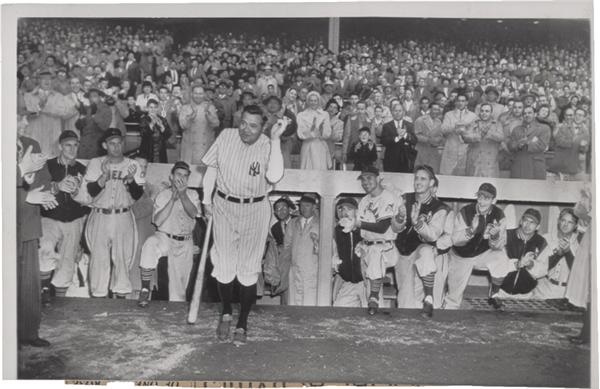 Memorabilia Baseball Photographs - Singles - Babe Ruth and His Magic Wand Say Goodbye (1948)