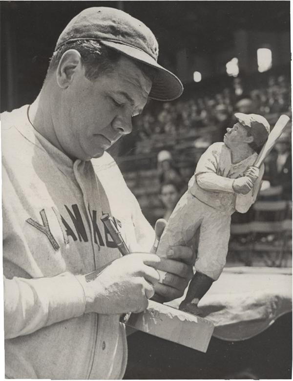 Memorabilia Baseball Photographs - Singles - Babe Ruth Holds Statue by Underwood (1930)