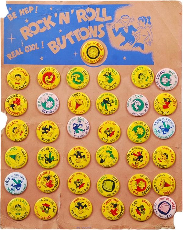 - 1950's Rock n Roll Buttons Display on Original Card