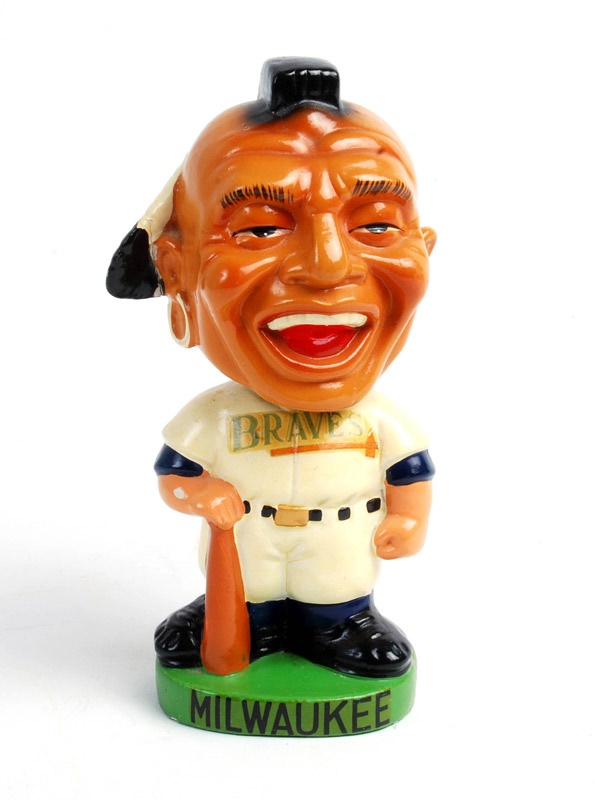 Ernie Davis - 1962 Milwaukee Braves Round Green Mascot Head Base Bobbin' Head