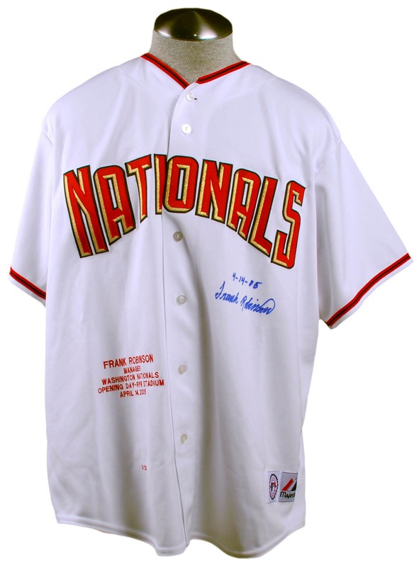Baseball Autographs - Frank Robinson Signed Washington Nationals Opening Day Stat Jersey