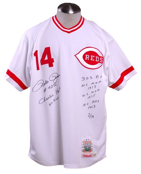 Baseball Autographs - Pete Rose Signed 1976 Replica Reds Stat Jersey