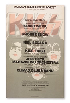 KISS - 1975 Kiss & Jeff Beck Cardboard Concert Poster (13.25x21.75")
