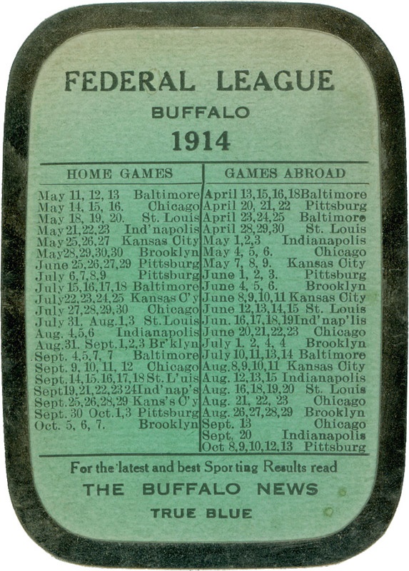 Ernie Davis - 1914 Buffalo Federal League Baseball Schedule