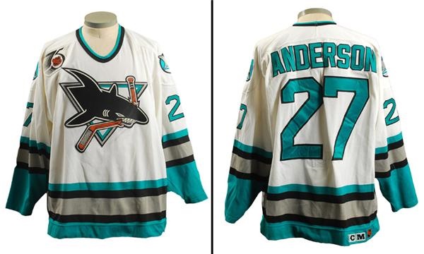 1991 92 Perry Anderson San Jose Sharks Game Worn Jersey