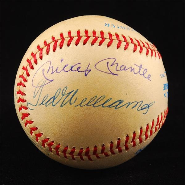 Baseball Autographs - Triple Crown Signed Baseball Mantle, Williams, Frank Robinson and Yaz