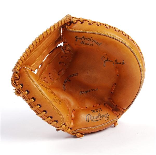 Baseball Autographs - Johnny Bench Signed Professional Model Catchers Mitt
