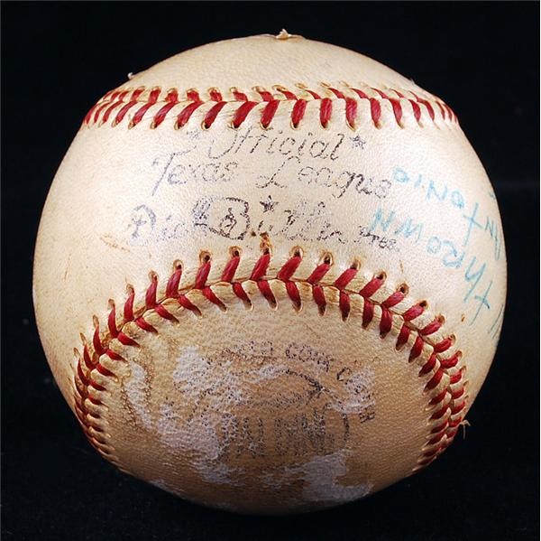 Ernie Davis - 1955 Texas League Opening Pitch Baseball from James Cagney Estate
