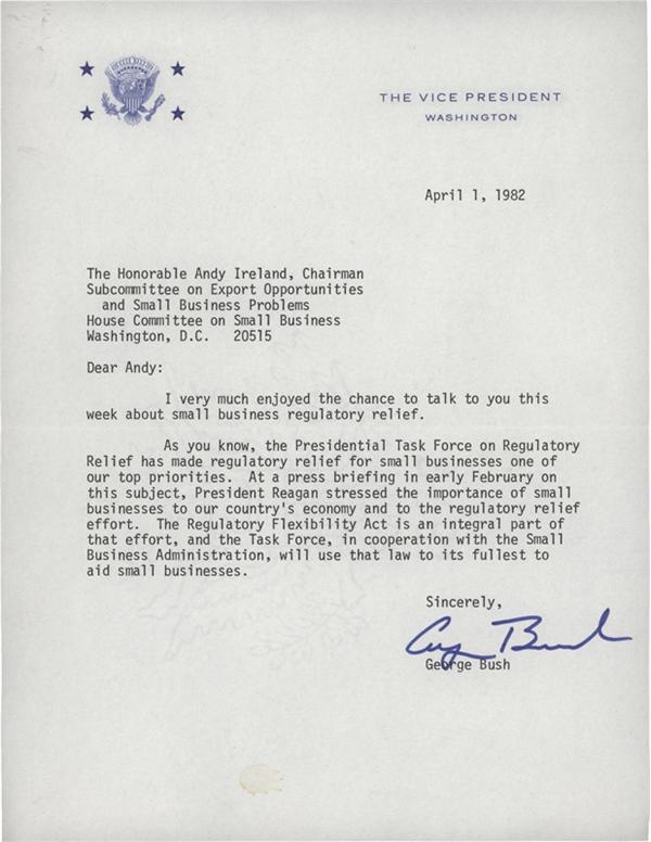 Rock And Pop Culture - President George Bush Signed Letter TLS (1982)