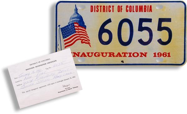 Rock And Pop Culture - President John F Kennedy Inauguration Motorcade License Plate with Registration