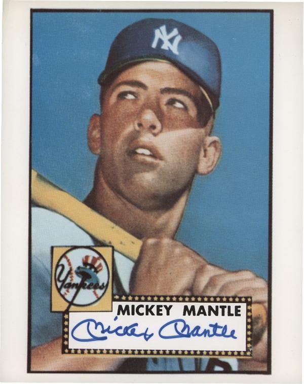 Baseball Autographs - Mickey Mantle Signed Photo of 1952 Topps Rookie Card