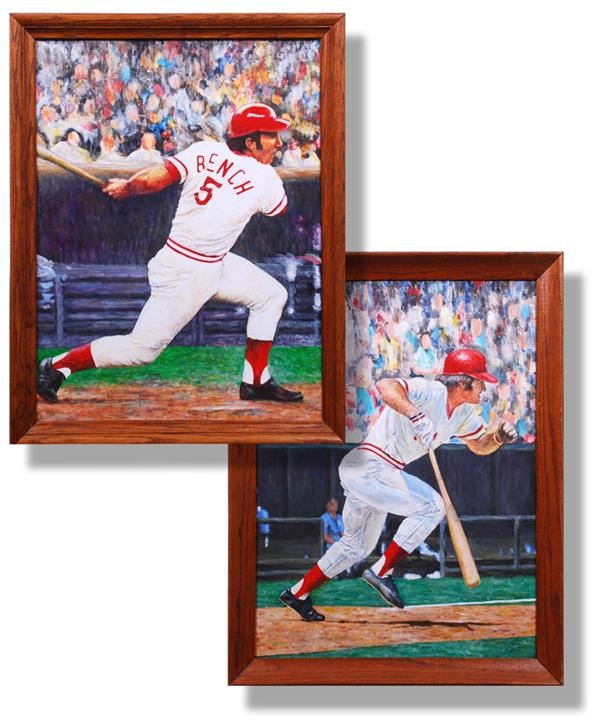 Ernie Davis - Johnny Bench and Pete Rose Cincinnati Reds Baseball Original Art (2)