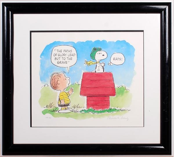 - Charles Schulz Signed Flying Aces Litho #168/500 with LOA
