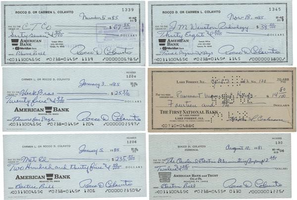 Mickey Cochrane and Rocky Colavito Signed Checks (6)