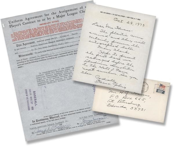 - Mrs Lou Gehrig Handwritten Letter and Signed Joe Cronin Contract (2)