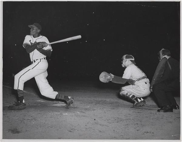 Baseball Photographs - 1940s Satchel Paige Batting Cleveland Indians Original Photo