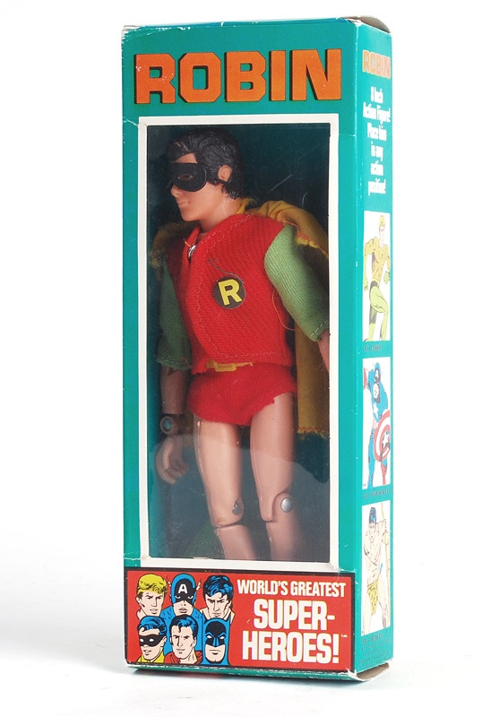 Rock And Pop Culture - 1974 Mego Robin The Boy Wonder Doll with Rare Removable Mask in Original Box.