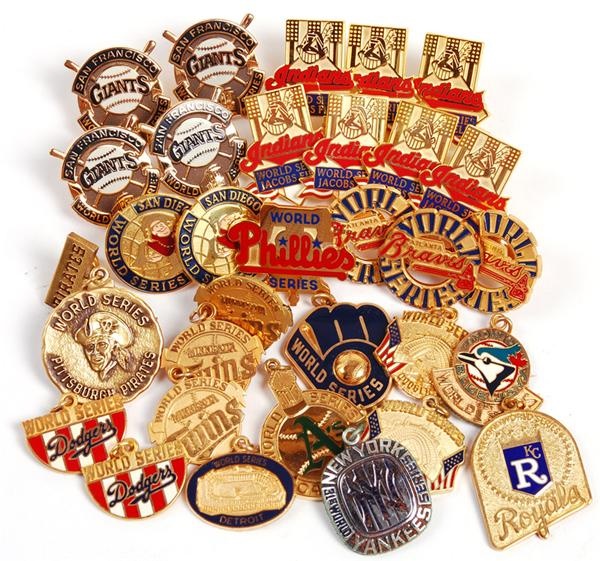 - Collection of World Series Press Pins and Charms (31)