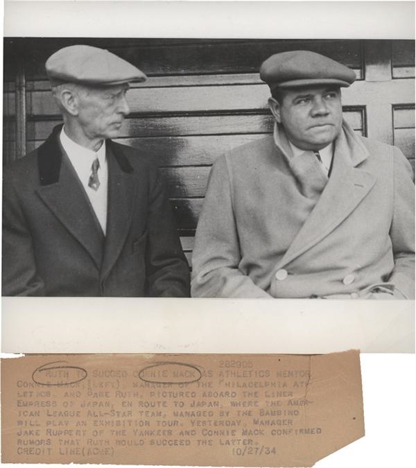 - Babe Ruth and Connie Mack Tour of Japan Wire Photo (1934)