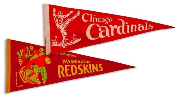 Vintage Chicago Cardinals and Washington Redskins Pennants (2)