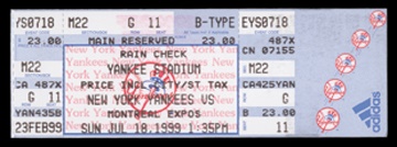 NY Yankees, Giants & Mets - 1999 David Cone Perfect Game Full Ticket