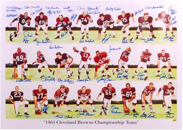 - 1964 Cleveland Browns Signed Ltd Ed Football Litho with 24 Signatures
