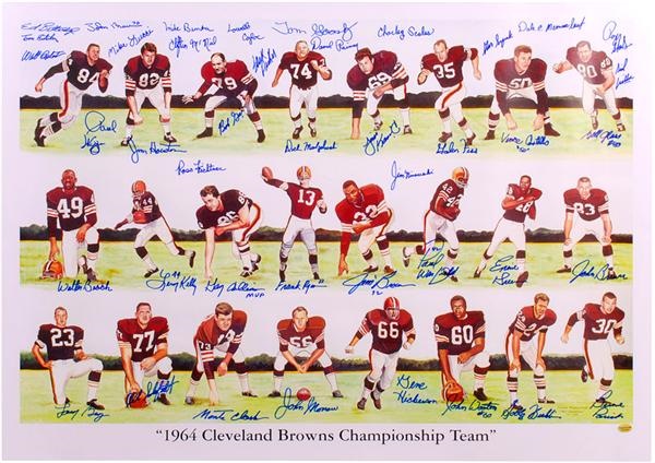 Football - 1964 Cleveland Browns Signed Ltd Ed Football Litho with 24 Signatures