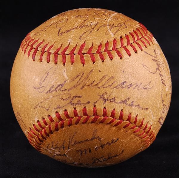 Ted Williams, Bob Lemon and Ted Lyons WWII Vintage Signed Baseball