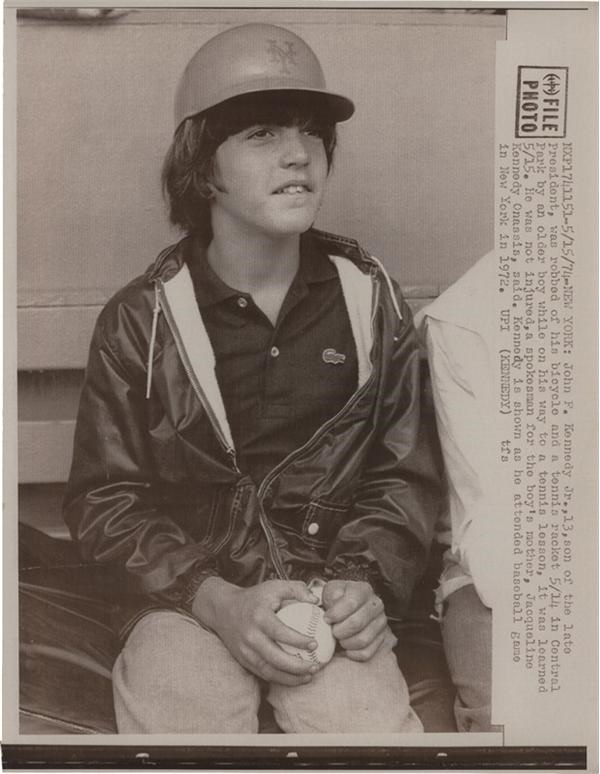 - John F Kennedy Jr Baseball Fan Wire Photo (1974)