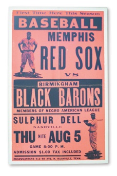 Baseball Memorabilia - 1948 Memphis Red Sox vs. Birmingham Black Barons Broadside