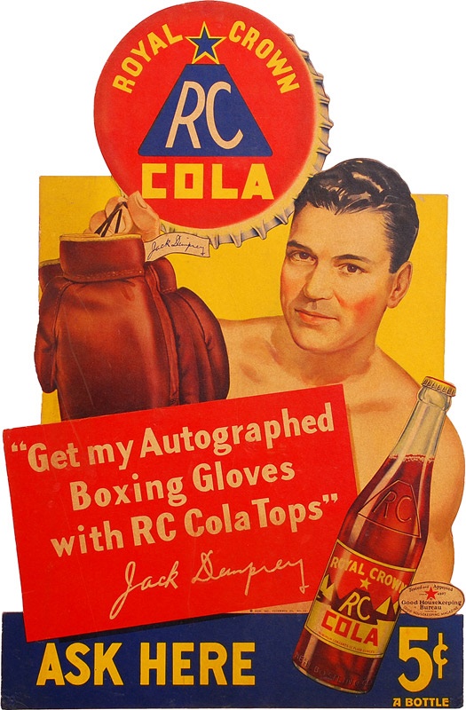 - Rare 1930's Jack Dempsey RC Cola Advertising Display Sign