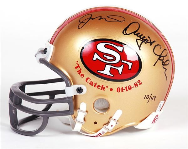 Joe Montana and Dwight Clark "The Catch" Signed 49ers Mini Helmet