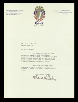 Baseball Autographs - 1922 Charles Comiskey Letter to Eddie Collins