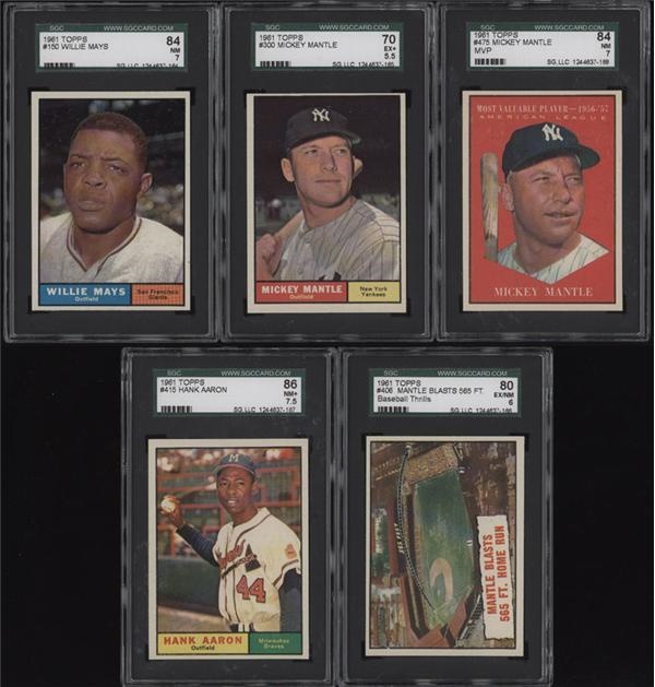 - (5) 1961 Topps Mickey Mantle, Hank Aaron & Mays Graded by SGC