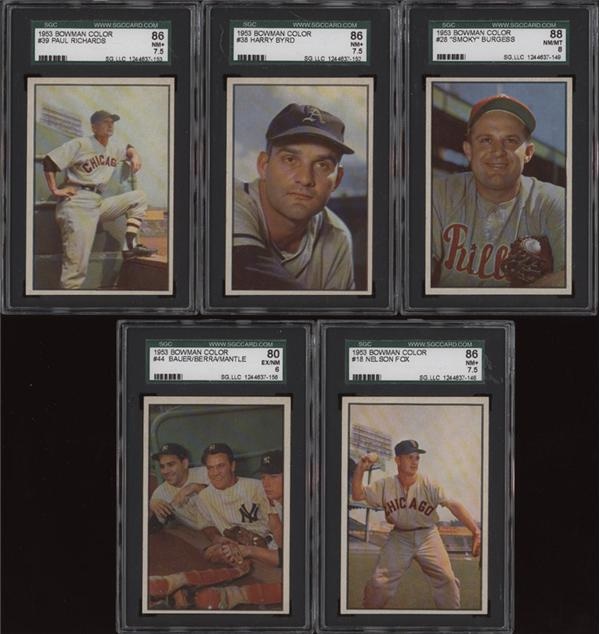 - (5) 1953 Bowman Color High Grade Cards and Stars SGC Graded