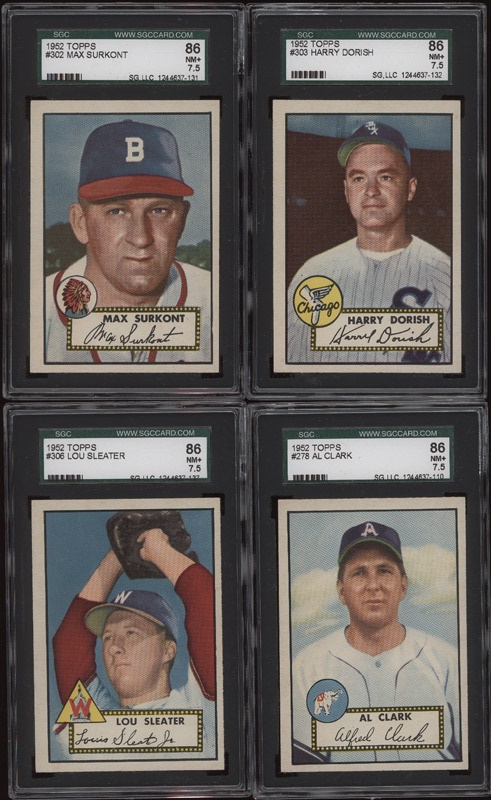 - (4) 1952 Topps Baseball Cards SGC 86 NM+ 7.5