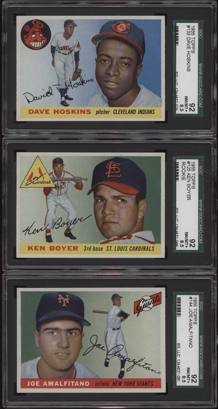 - (3) 1955 Topps Baseball Cards All SGC 92 NM/MT+ 8.5