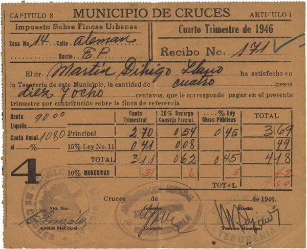 Ernie Davis - Martin Dihigo Cuban Tax Document (1946)