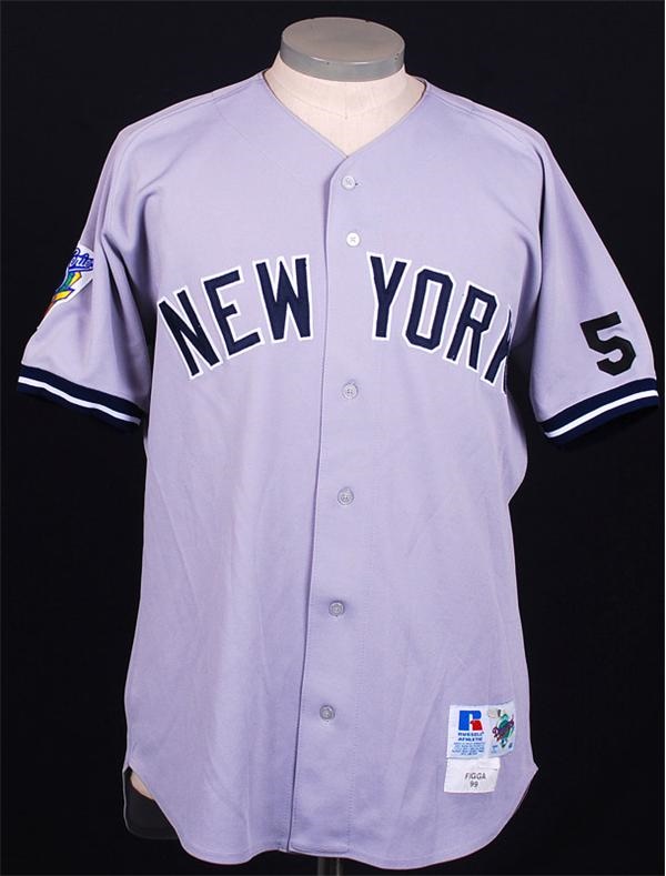 - 1999 Jim Leyritz Game Used World Series Jersey with Joe D &quot;5&quot; Band