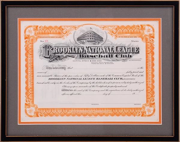 Ernie Davis - Brooklyn Dodgers Stock Certificate