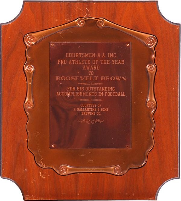 - Roosevelt Brown New York Giants Football Presentation Plaque from Ballantine Beer