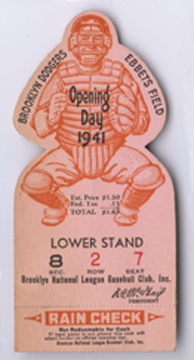 Jackie Robinson & Brooklyn Dodgers - 1941 Ebbets Field Opening Day Ticket Stub